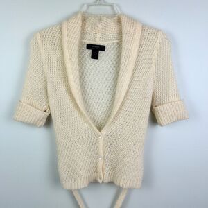 Express Wool Mohair Crop Cardigan Sweater Cream Button Down Half Sleeve Belt S
